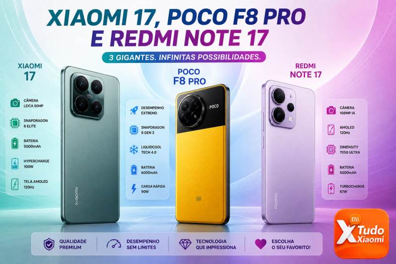 Xiaomi 17, POCO F8 Pro e Redmi Note 17 entram em ofertas por tempo limitado